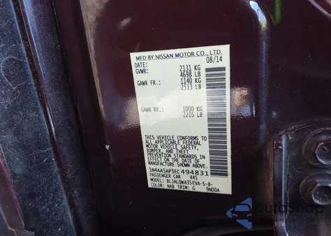 2014 Nissan Maxima 3.5 S/3.5 Sv from USA, damaged, VIN 1N4AA5AP3EC494831